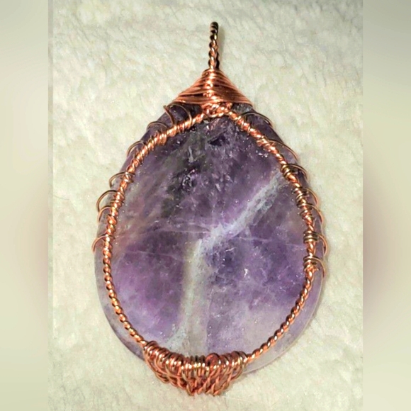 Elegant Amethyst Pendant Wrapped in Copper Wire a Natural Healing Stone - Picture 2 of 3